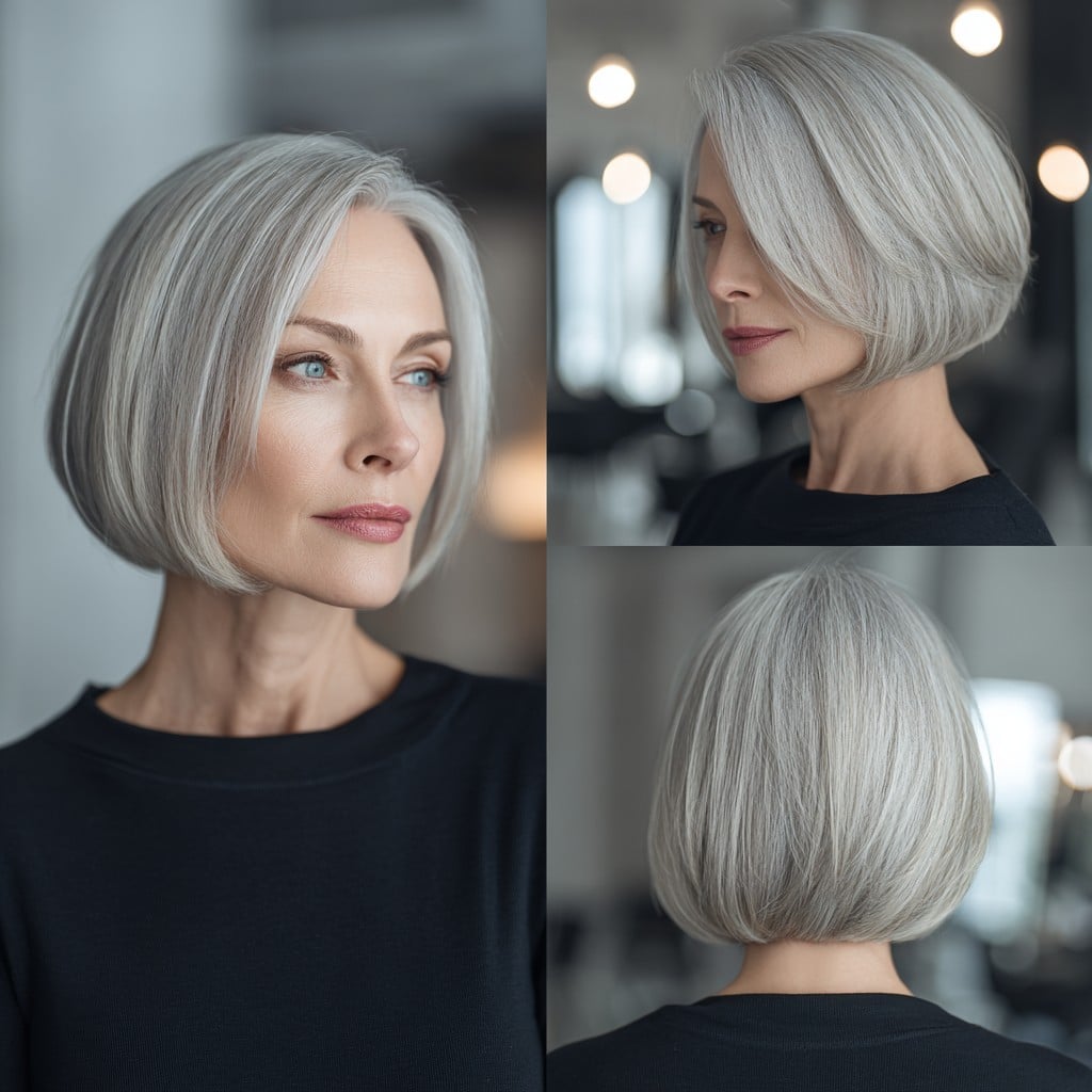Sleek Silver Bob for Fine Hair