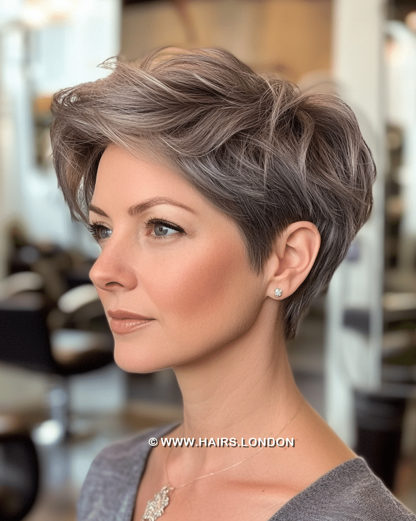 Smoky Silver Gray Pixie Hair