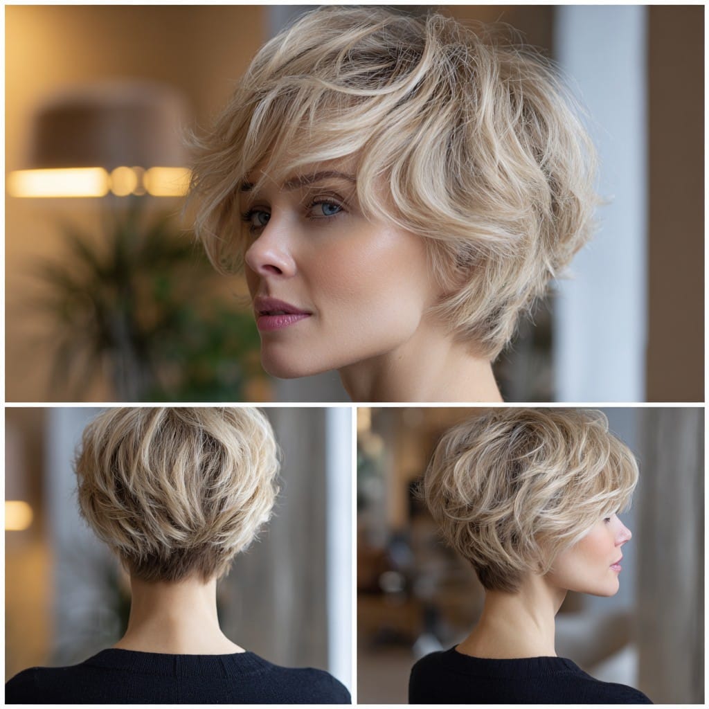 Textured Blonde Pixie Bob for Thin Hair