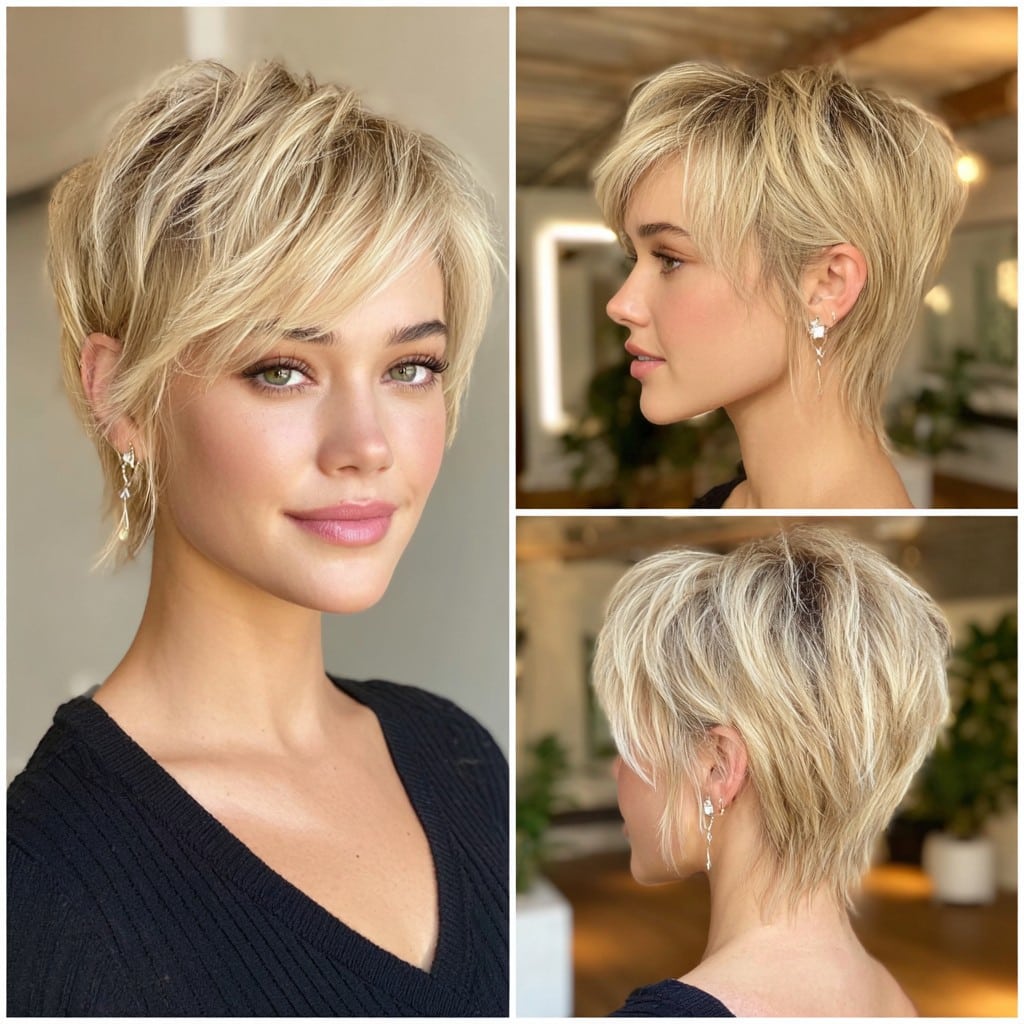 Textured Blonde Pixie with Bangs Hair
