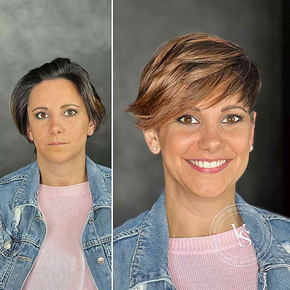 Long Sweeping Bangs on a Pixie for ladies with light brown hair