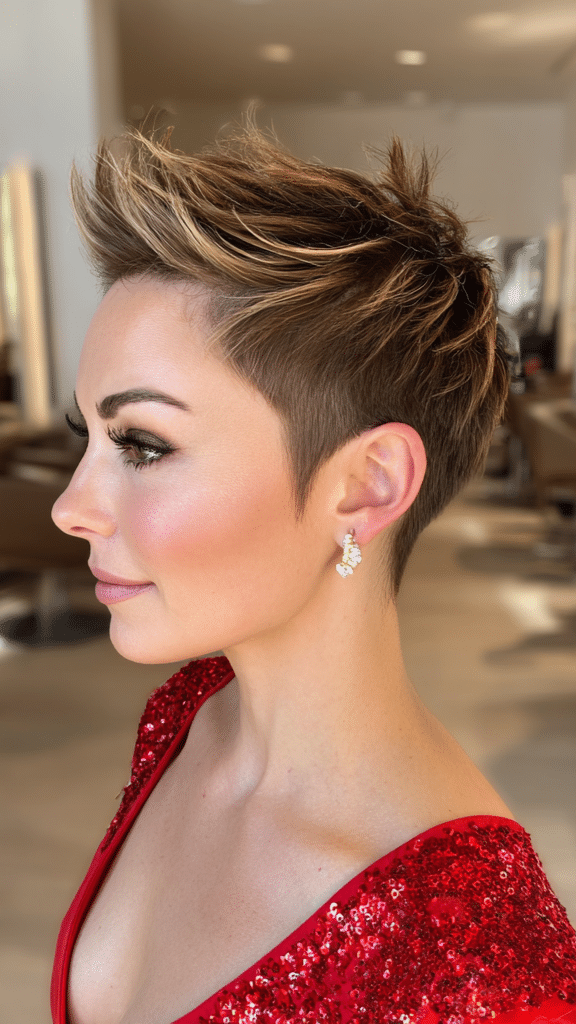 Golden Caramel Highlighted Pixie Hair