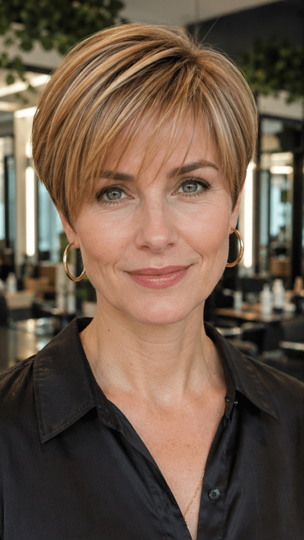 Honey Caramel Highlight Pixie Hair