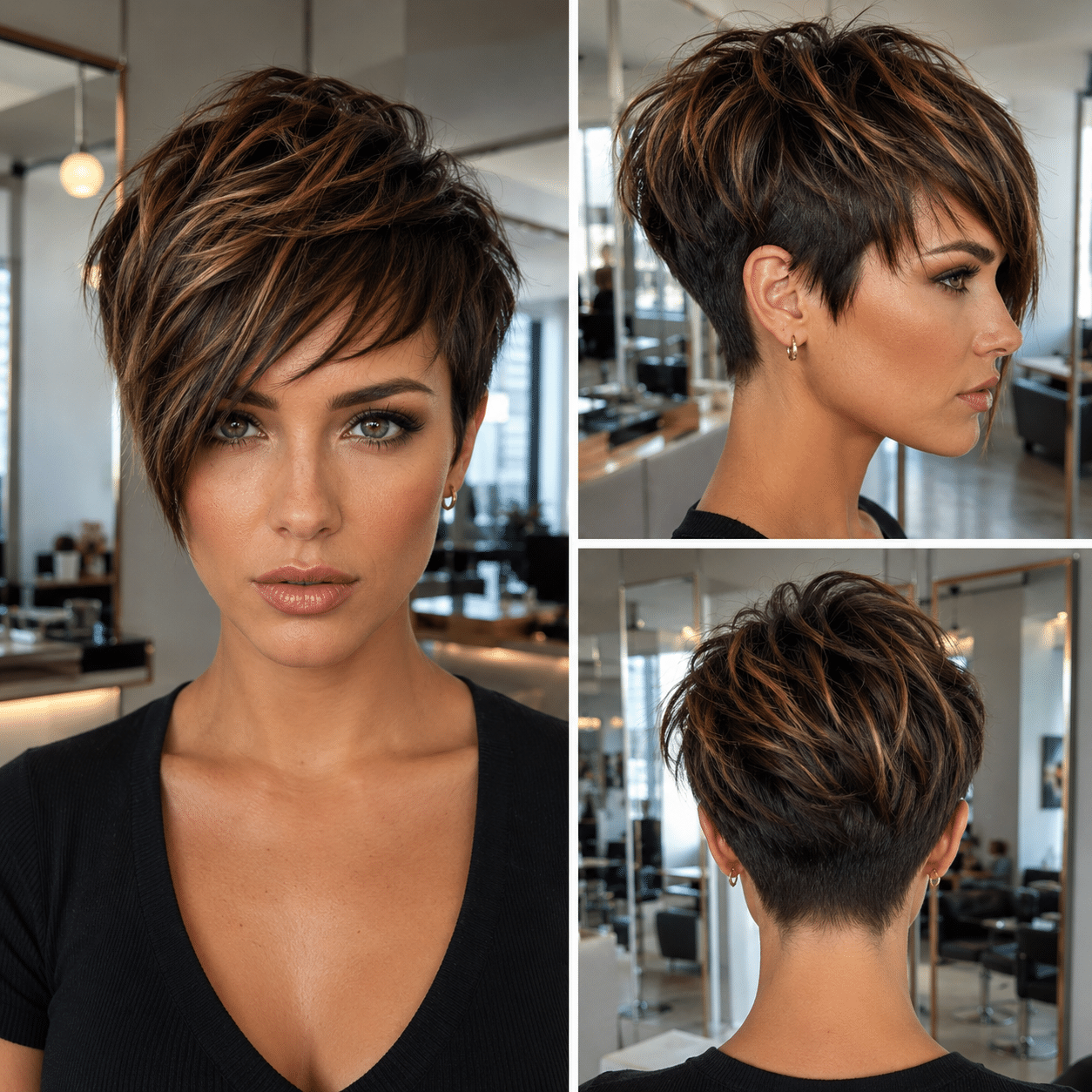 Mocha Caramel Textured Pixie Hair