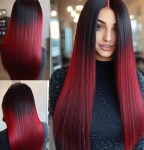 Black to Crimson Red Ombre Hair