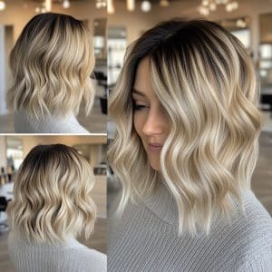 Blonde Lob with Dark Roots Hair