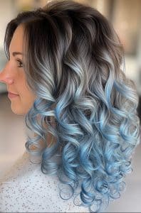Blue Frost Ombre Curly Hair