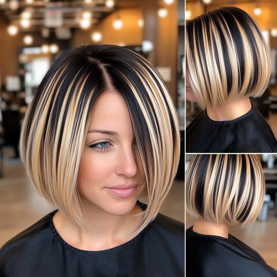 Bold-Contrast-Blonde-and-Black-Chunky-Highlight-Bob