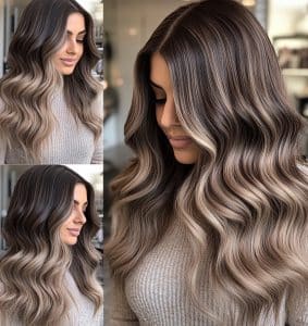 Brunette Balayage with Ash Blonde Highlights Hair