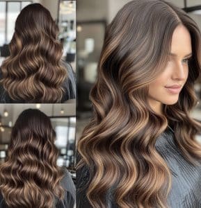 Caramel Balayage on Dark Brown Hair