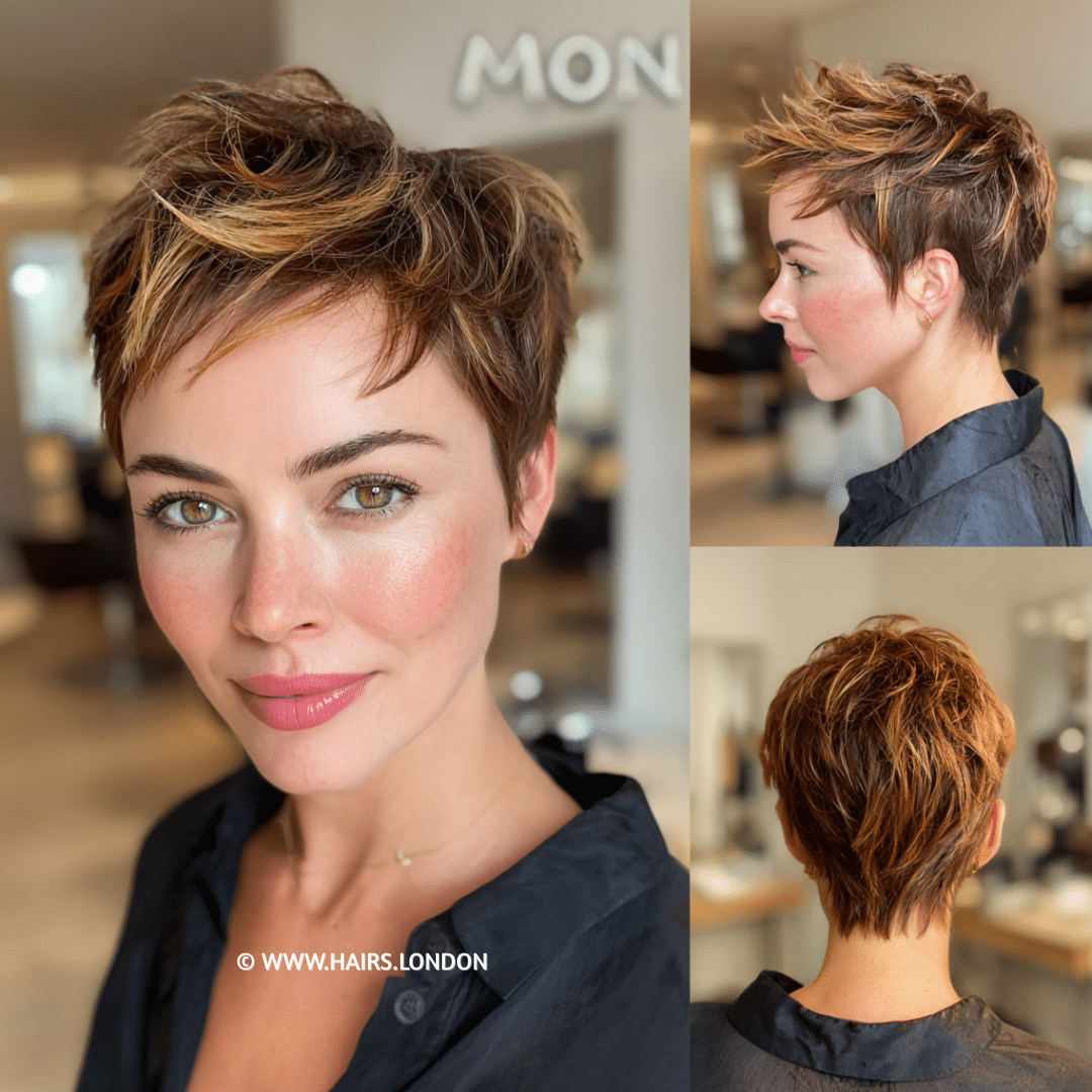 Caramel Mocha Highlighted Pixie Hair