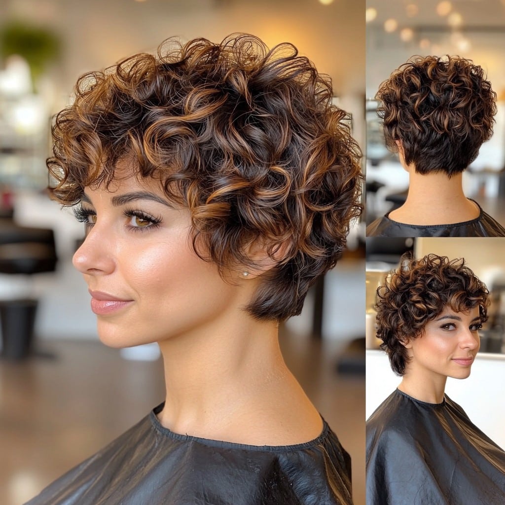 Chocolate Curls with Caramel Highlights Hair