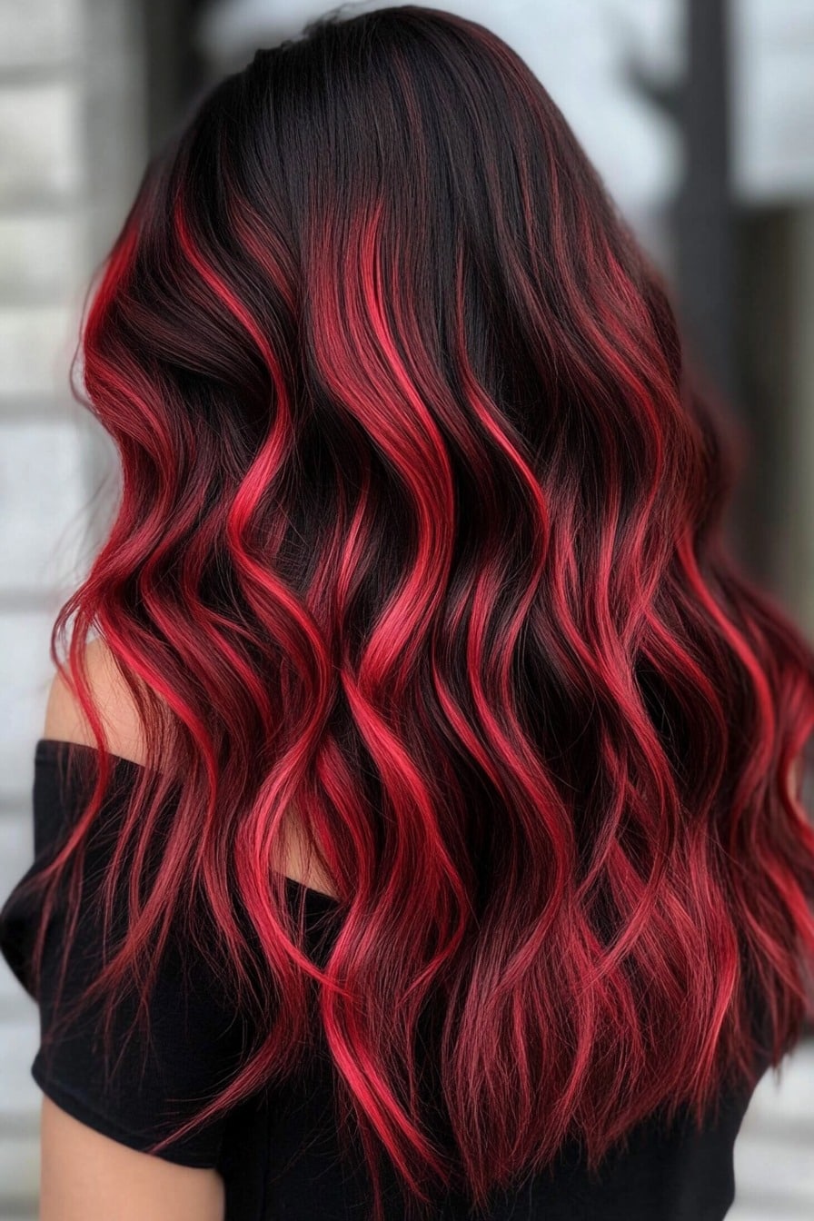 Fiery Red Ombre on Black Waves