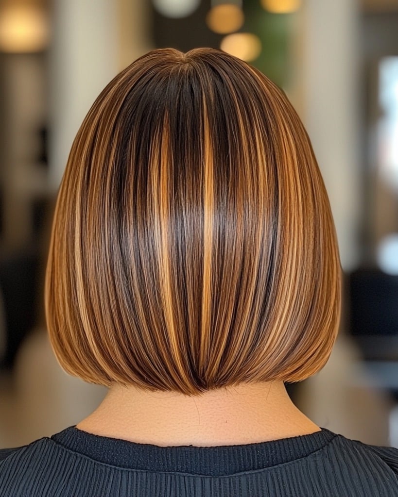 Glossy Espresso and Honey Blonde Balayage Bob