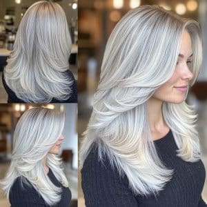 Icy Silver Layered Hair