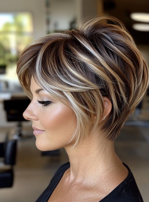 Layered Pixie with Blonde Highlights