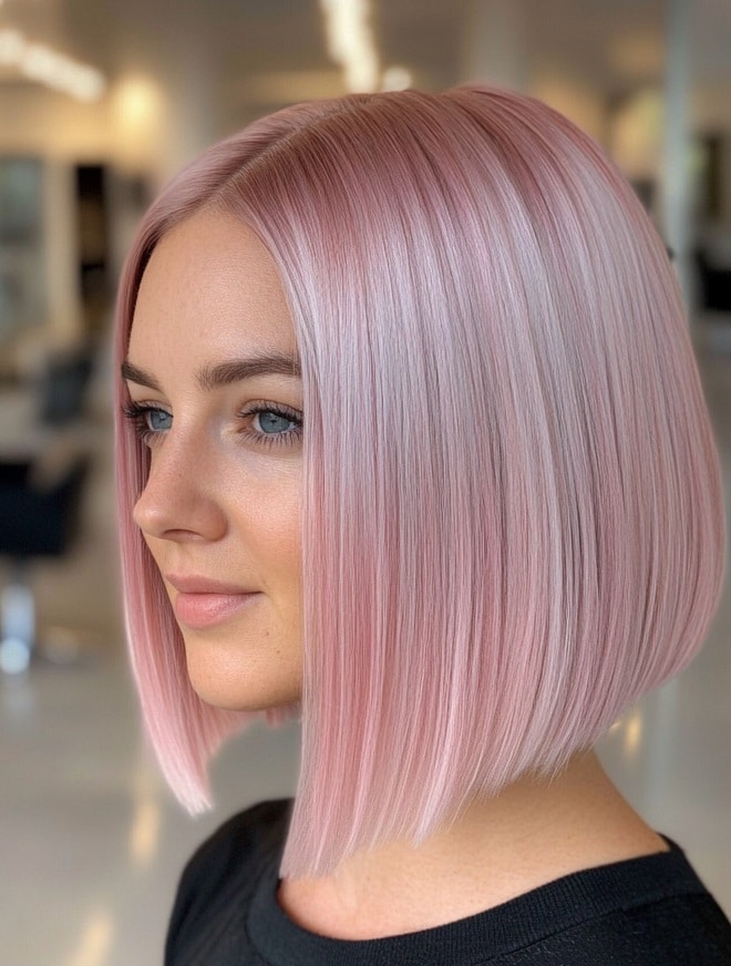 Pastel-Pink-Blunt-Bob-with-a-Glossy-Finish