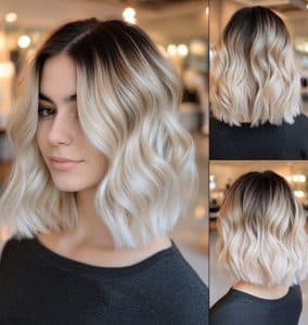 Rooted Ice Blonde Bob Hair
