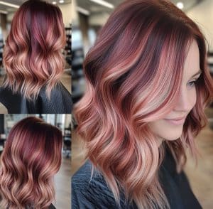 Rose Pink and Plum Balayage Hair
