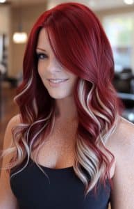Scarlet Red with Blonde Highlights Hair