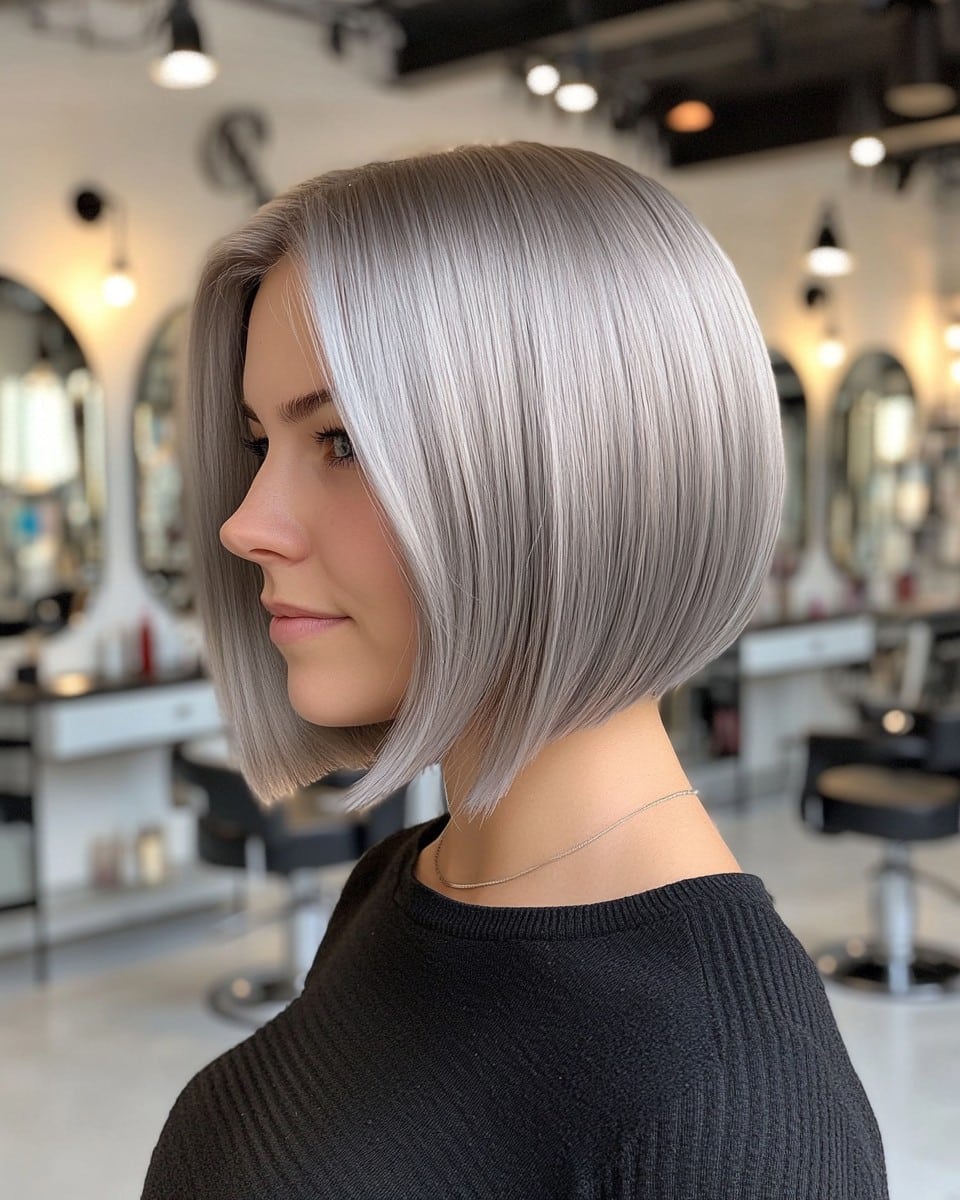 Sleek Icy Silver Inverted Bob