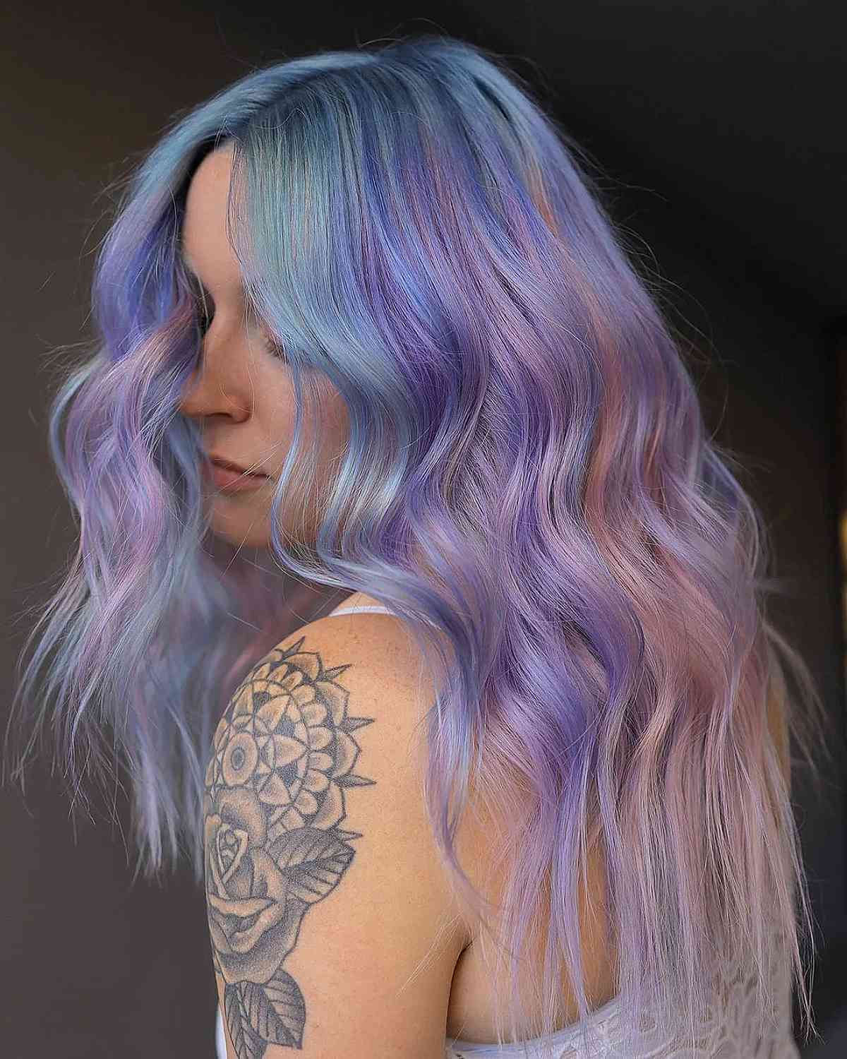 Cotton Candy Waves on Pastel Rainbow Hair