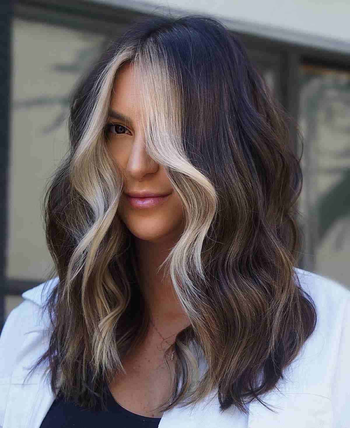 Dark Brown Hair with a Thick Blonde Money Piece