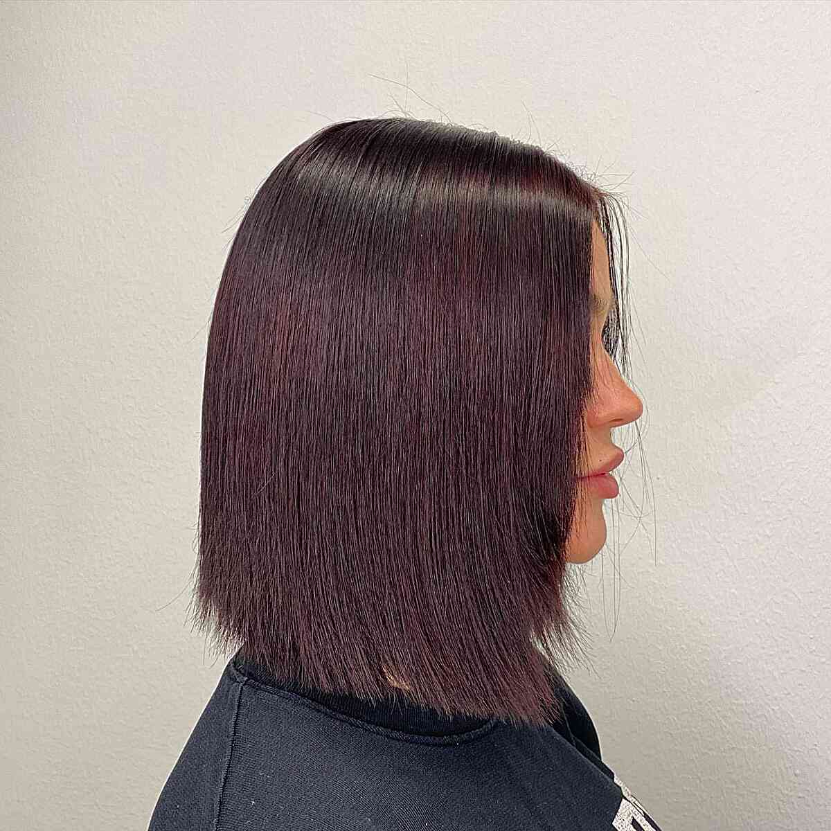 Dark Saturated Mahogany for Shoulder-Length Straight Hair