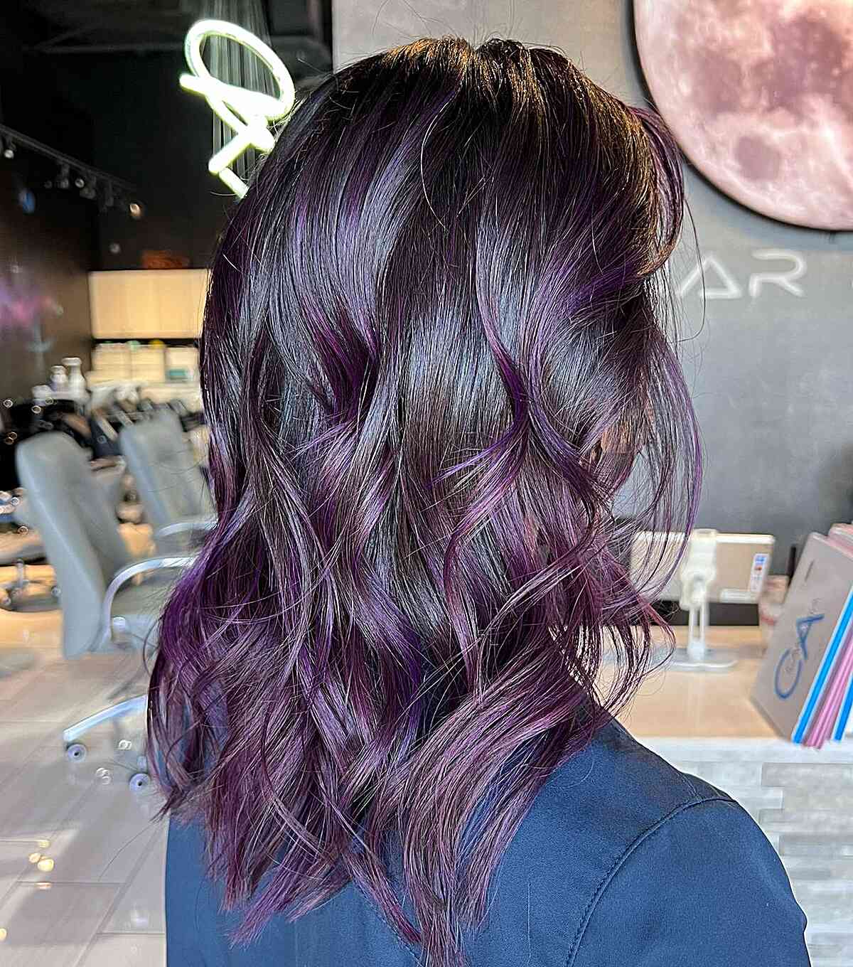 Medium Brown with Midnight Purple Highlights