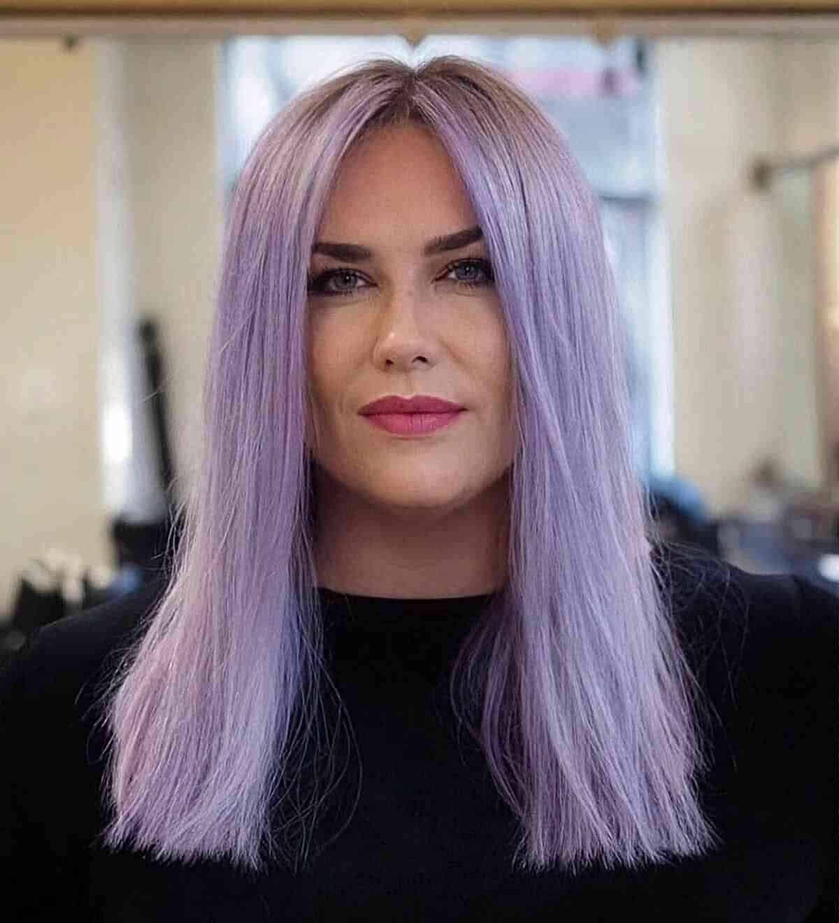 Middle-Parted Lilac Straight Hair