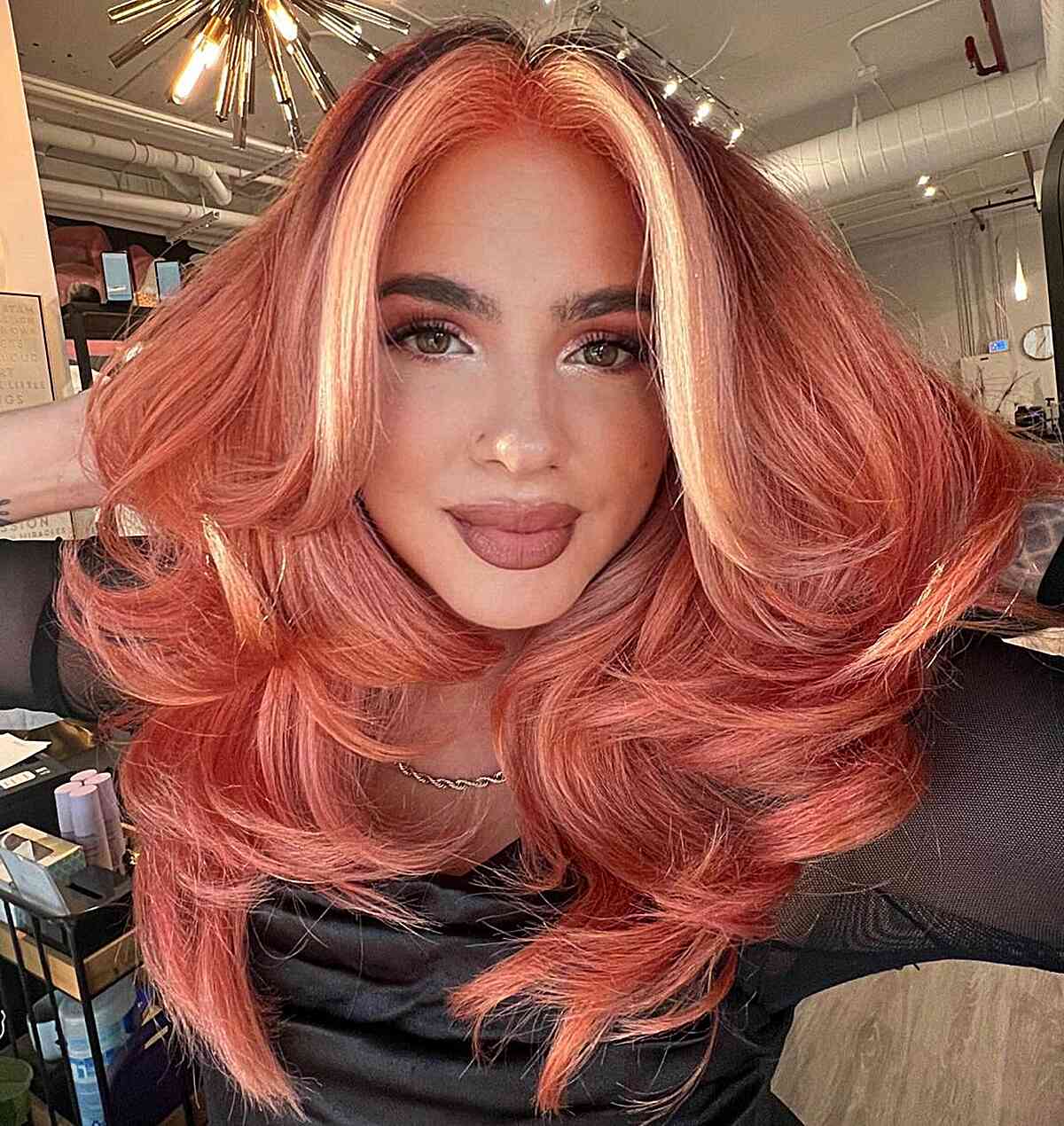 Rosy Peach Blowout with a Money Piece
