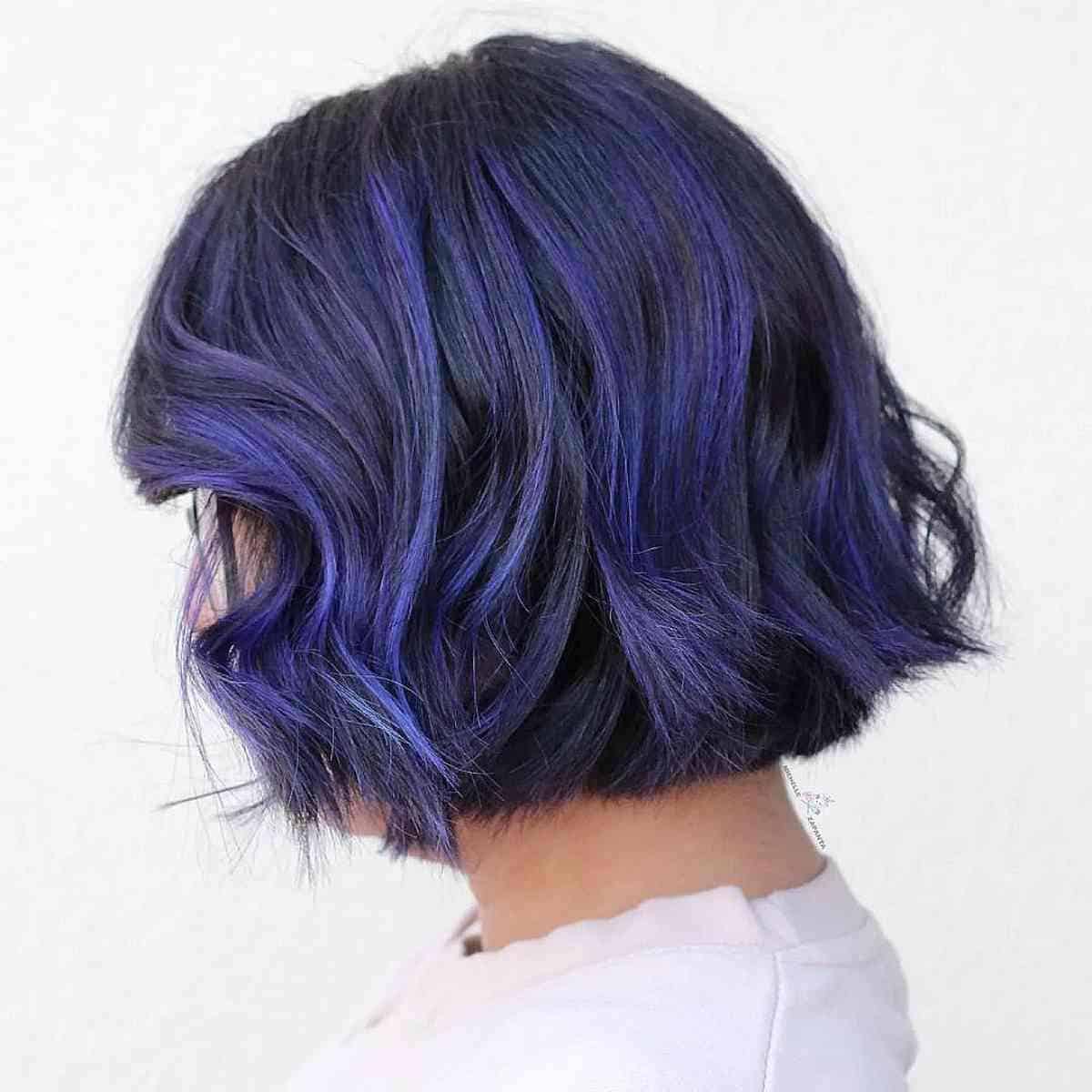 Short Black Bob with Indigo Highlights