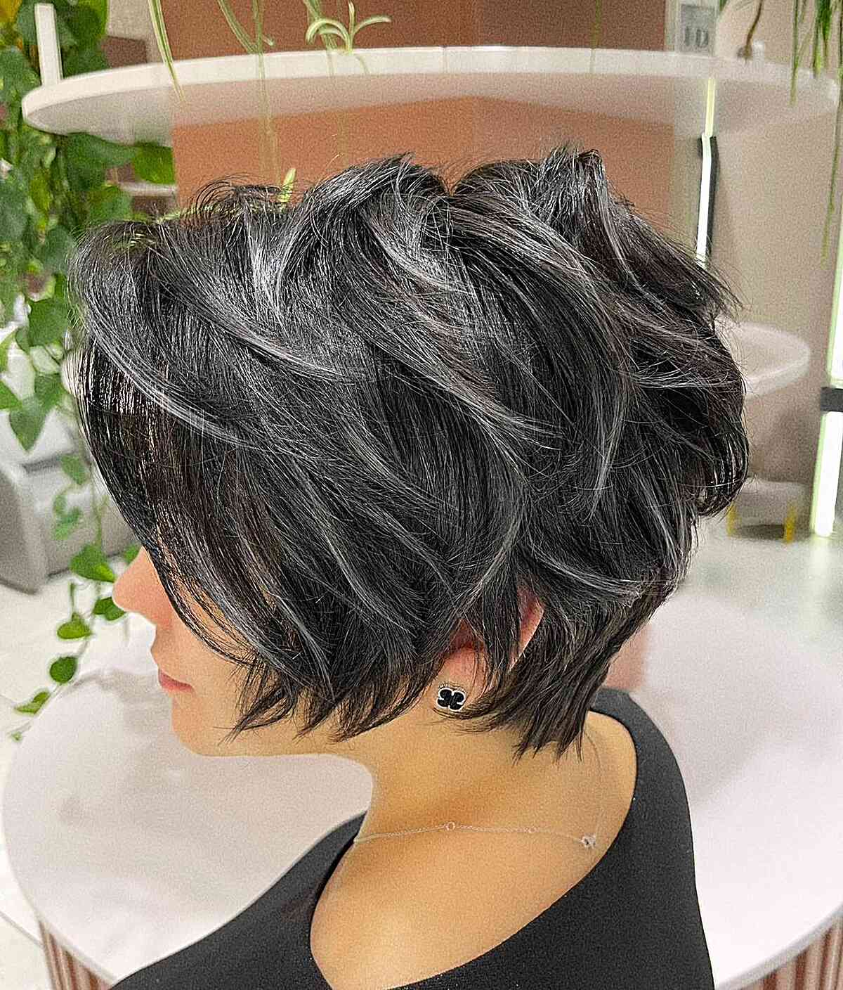 Thick Wavy Black Hair with Highlights