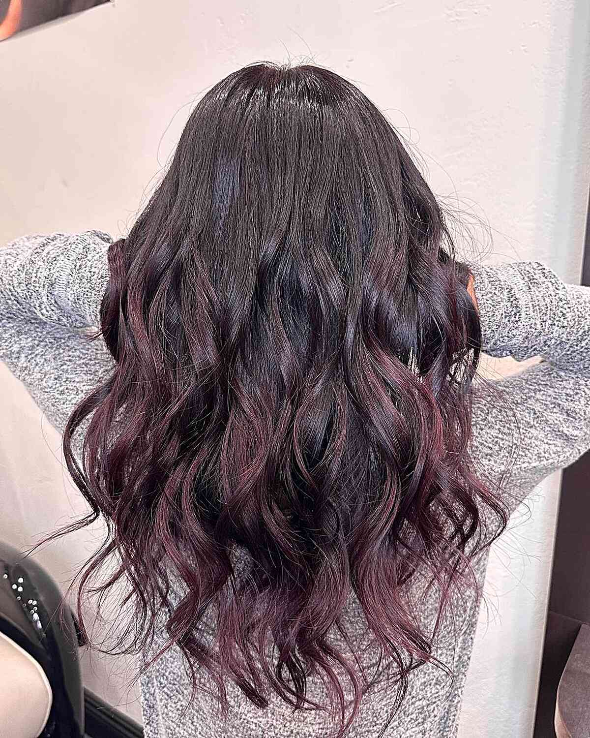 Wavy Black Hair with Mahogany Ends