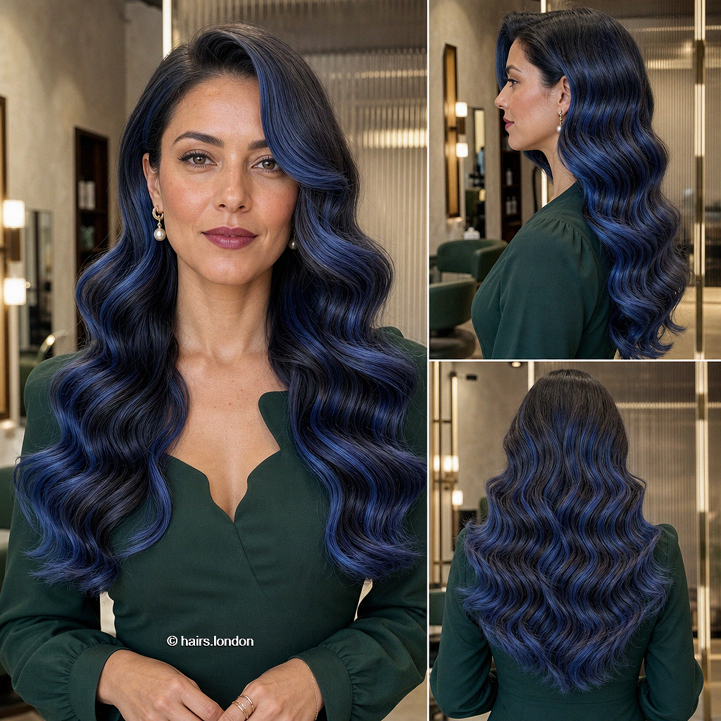 Trendy Calico Hair Color Ideas for 2026 Midnight Sapphire Blue Hair