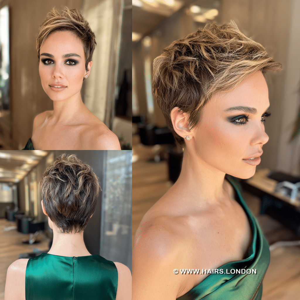 Golden Caramel Highlight Pixie Hair