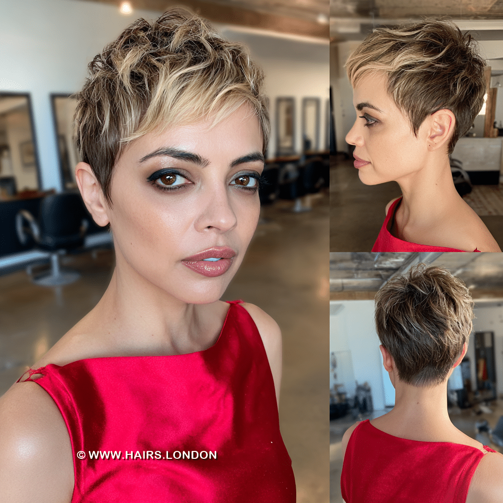 Honey Blonde Highlighted Pixie Hair