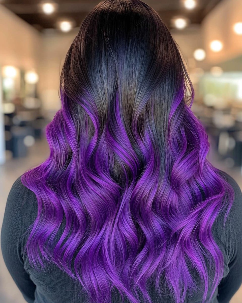 Black to Vivid Purple Ombre Waves