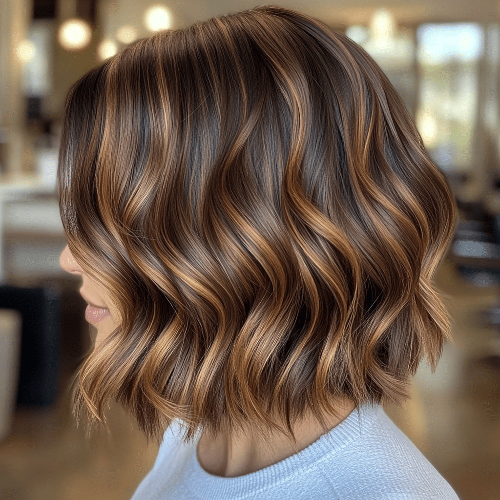 Caramel Balayage on Dark Brunette Bob
