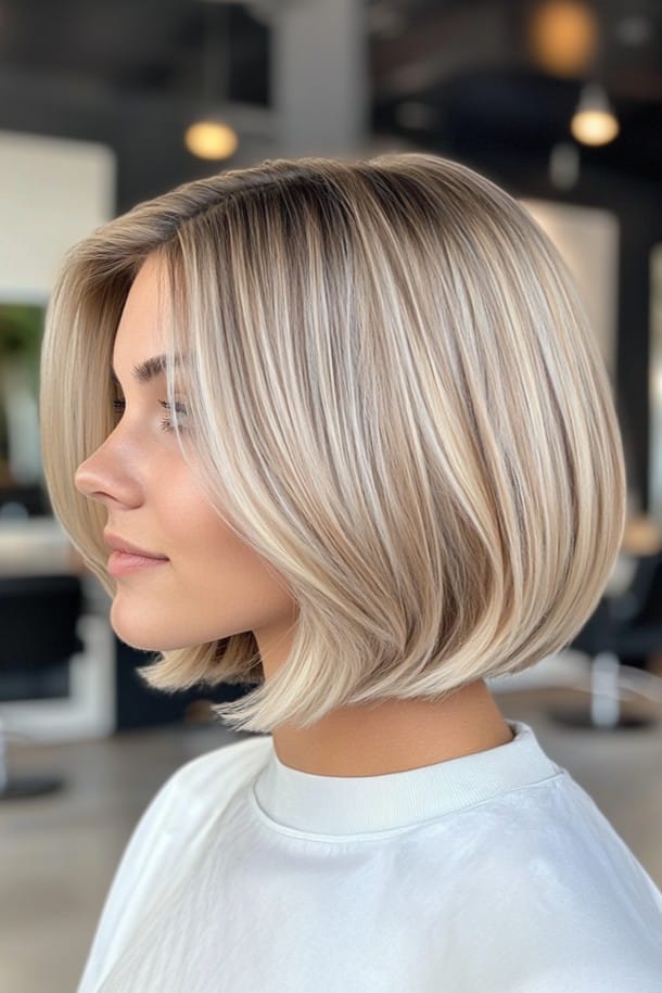 Champagne Blonde Bob with Soft Dimensional Lowlights