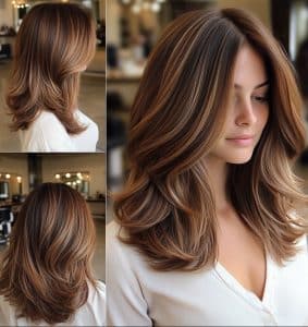 Chestnut Brown with Caramel Highlights Hair