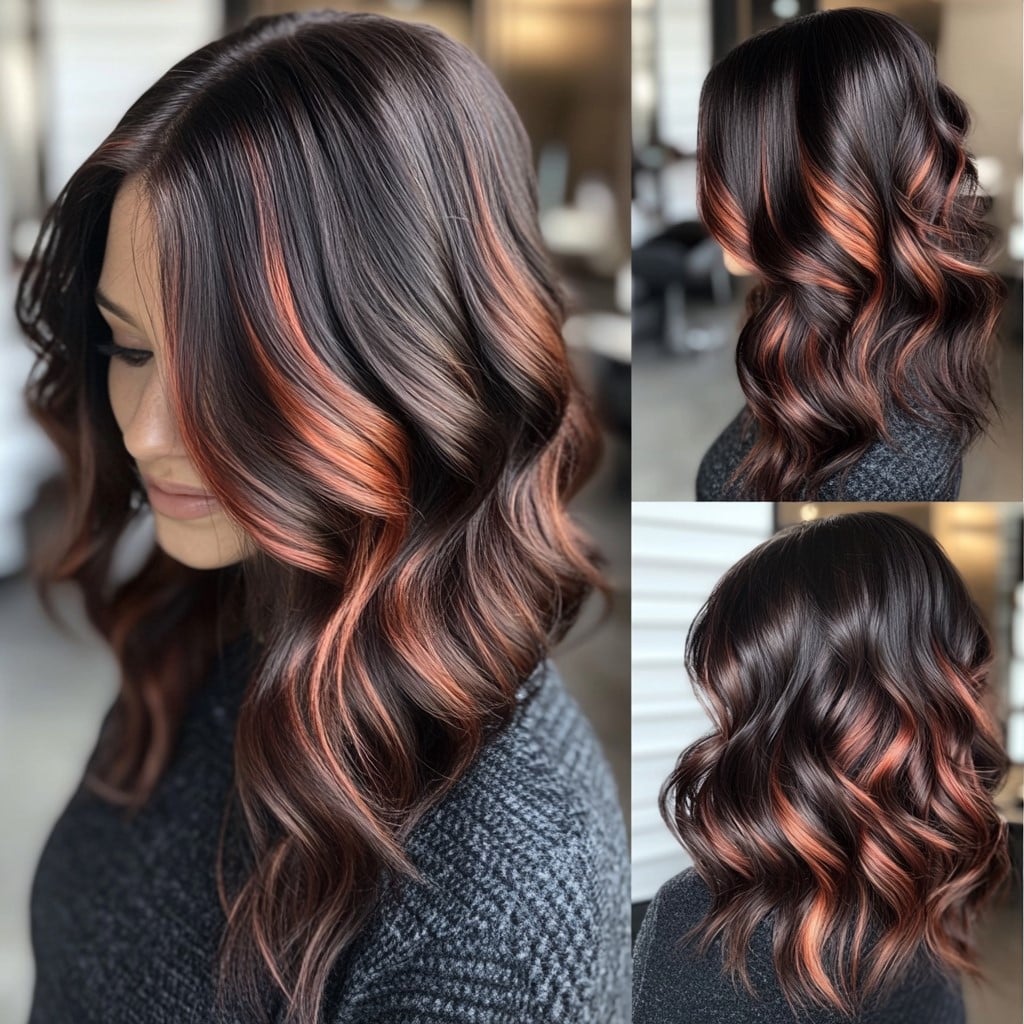 Dark Brown with Copper Highlights Hair