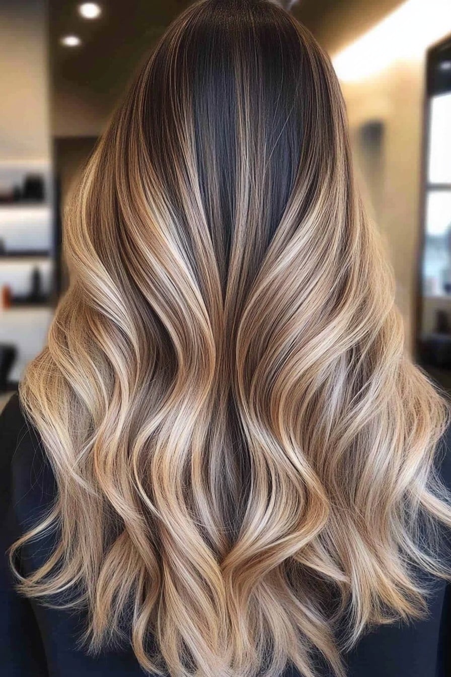 Dimensional Blonde Balayage with Dark Roots