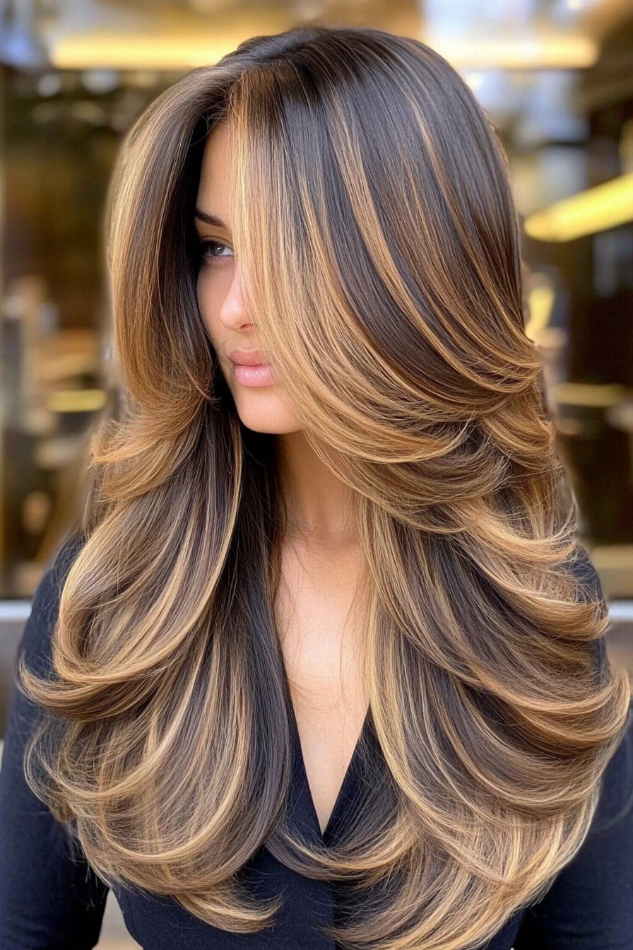 Espresso Caramel Layered Hair