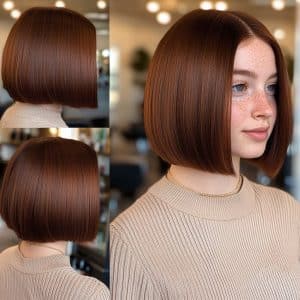 Glossy Cocoa Blunt Bob Hair