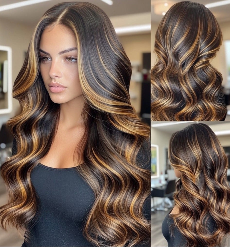 32 Caramel Highlight Inspirations for Every Skin Tone Golden Caramel Ribbon Hair