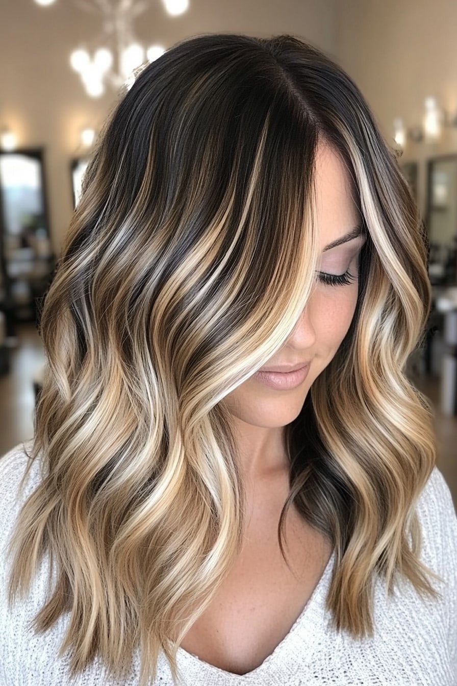 Honey Beige Blonde Balayage on Dark Roots