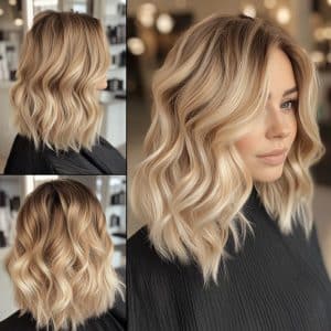 Honey Beige Blonde Wavy Lob Hair