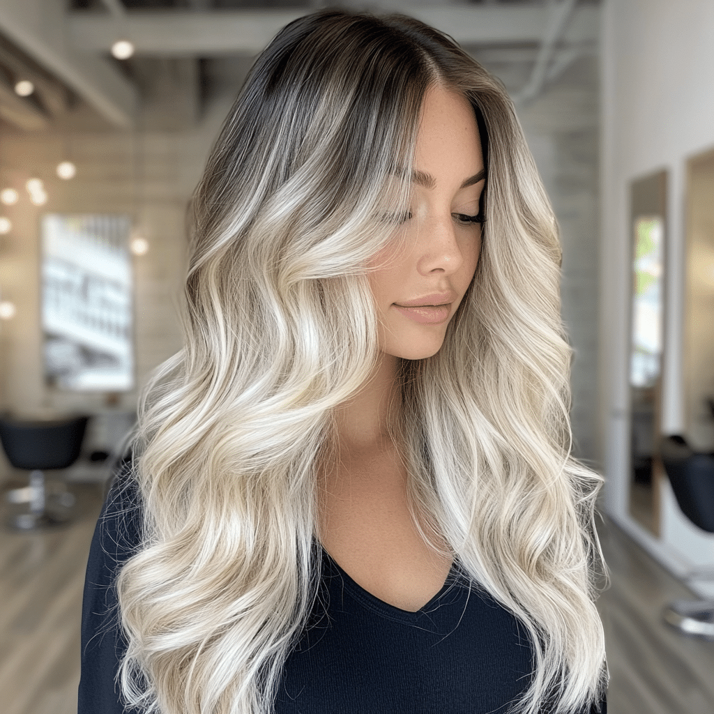 Icy Blonde Balayage with Shadow Root