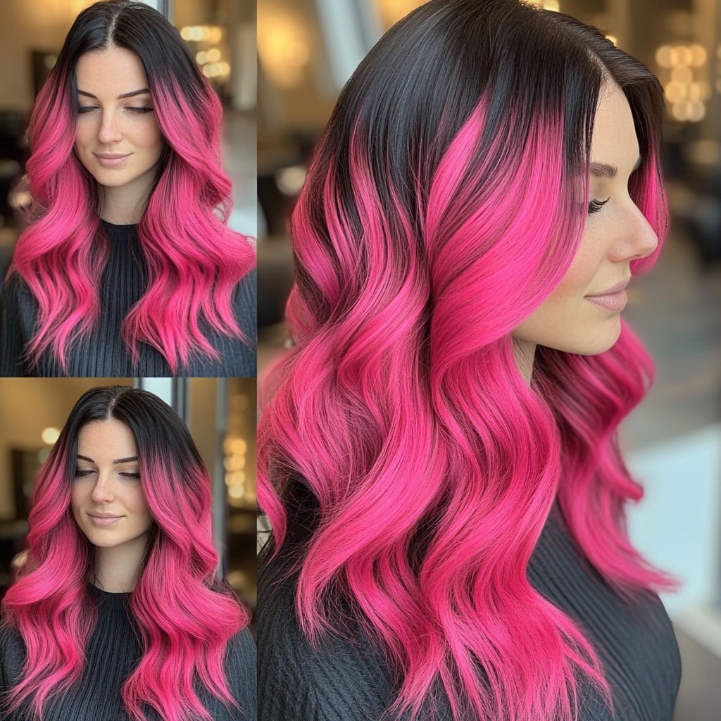 Neon Pink Skunk Stripe Hair